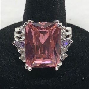 Pink CZ Huge Noble Chunky Cocktail Ring 925 Size 8